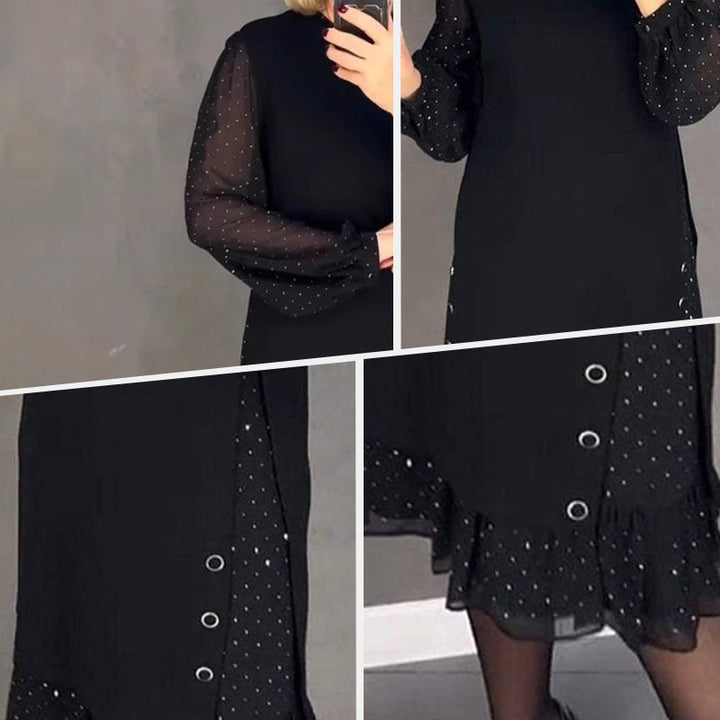 Estela | Vestido Elegante con Cristales y Escote Redondo